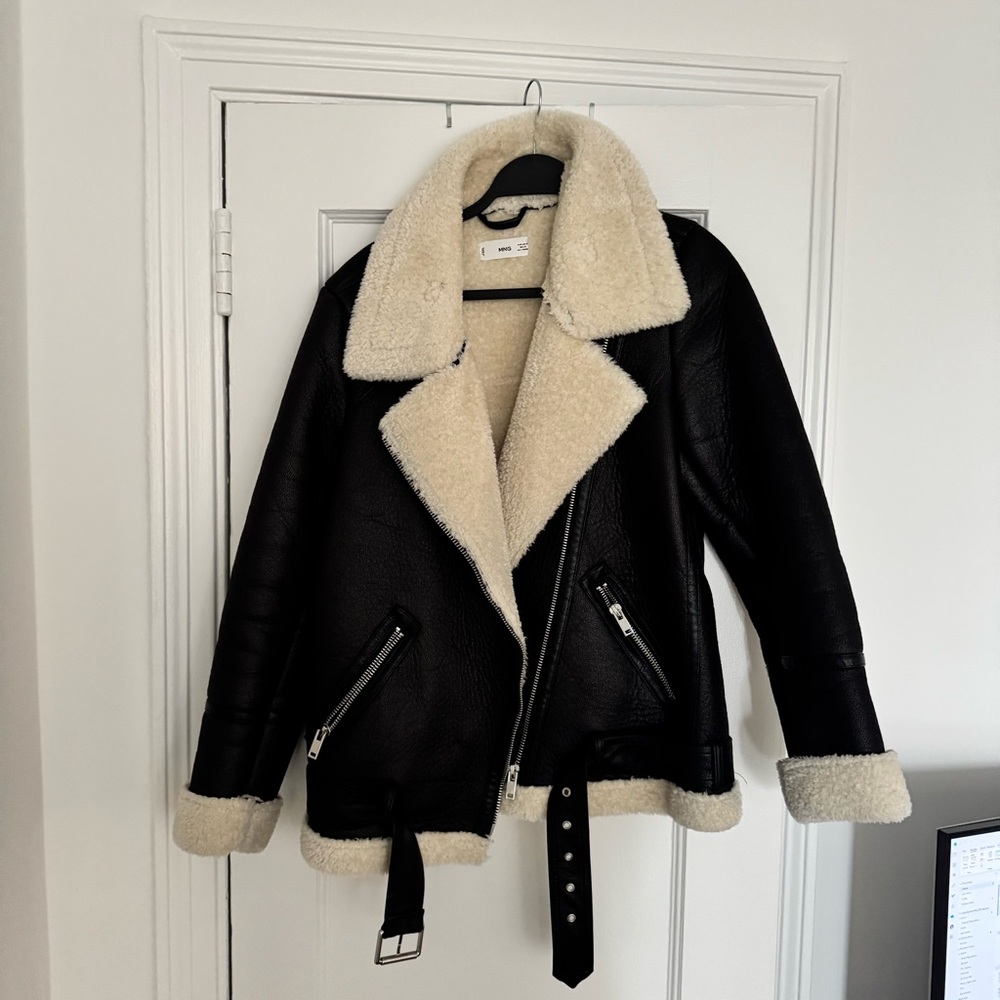 Mango Black and Cream Shearling Jacket